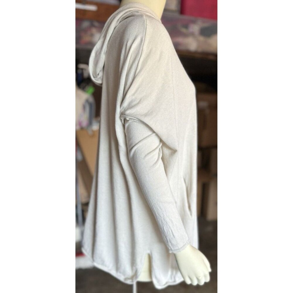 Maje O/S Ecru Kangaroo Pocket Hood Dolman Sleeve Silk Cashmere Tunic top